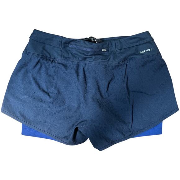 Nike Dri-Fit Navy Royal Blue Jacquard 2 in 1 Running Shorts Size S - Picture 2 of 6